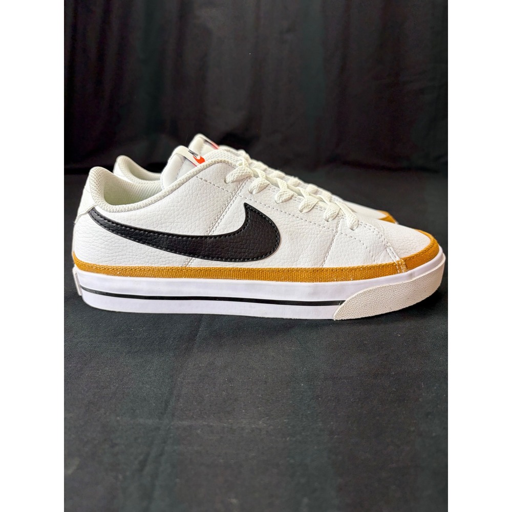 Nike Court Legacy Low White Black Mustard Yellow Canvas Trim Sneakers DH3161-100 - Picture 4 of 16